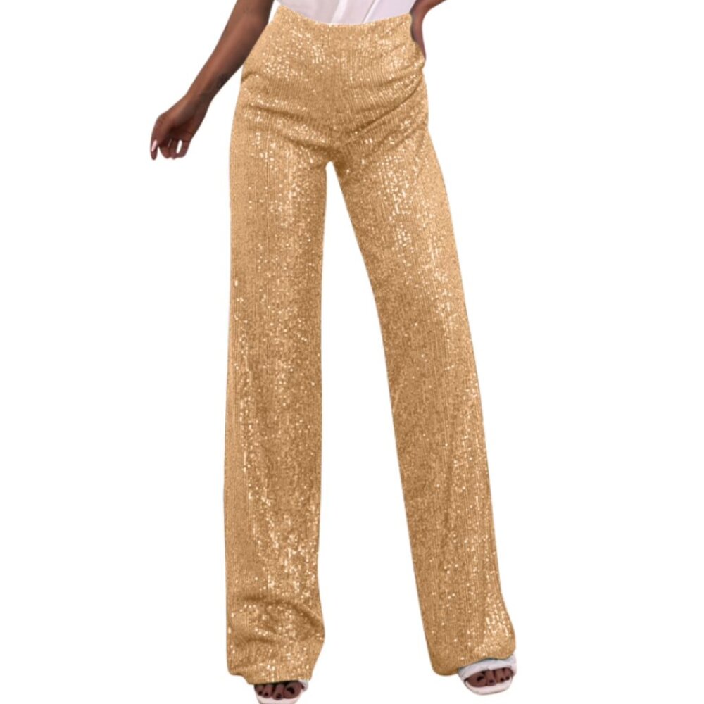 NWT J McLaughlin Carter Sequin Velvet Gold Wide Leg Pants size 8